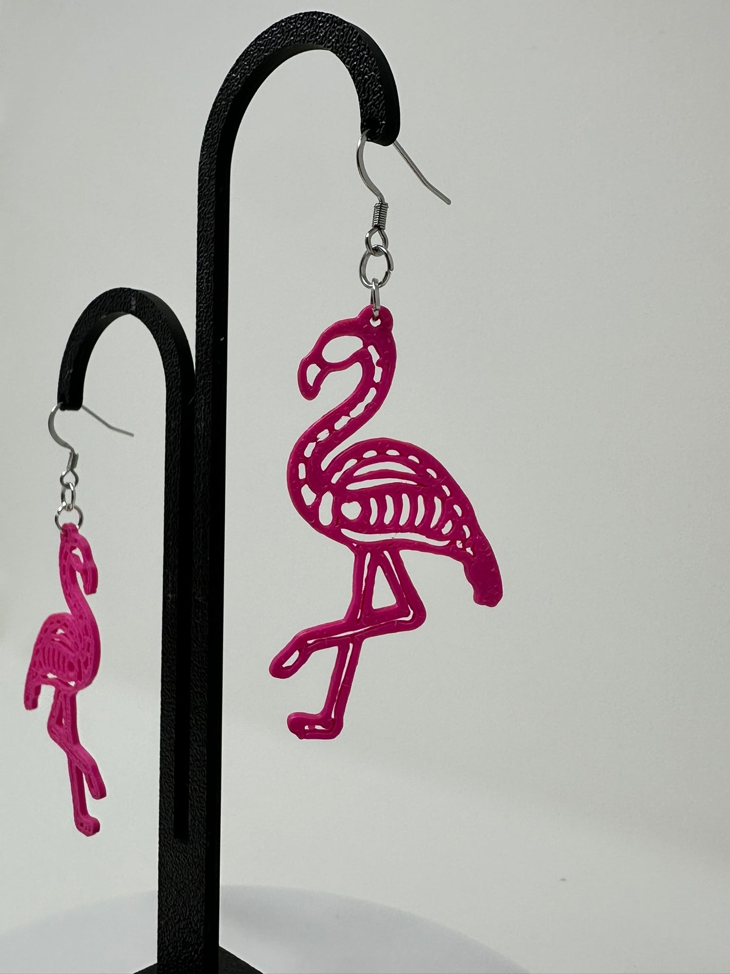 Pink Flamingo Skeleton Dangle Earrings