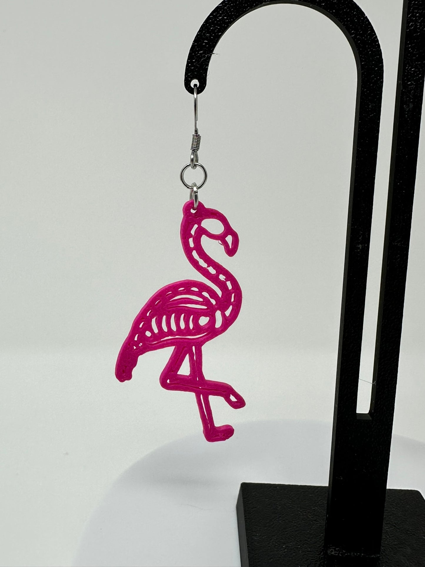 Pink Flamingo Skeleton Dangle Earrings