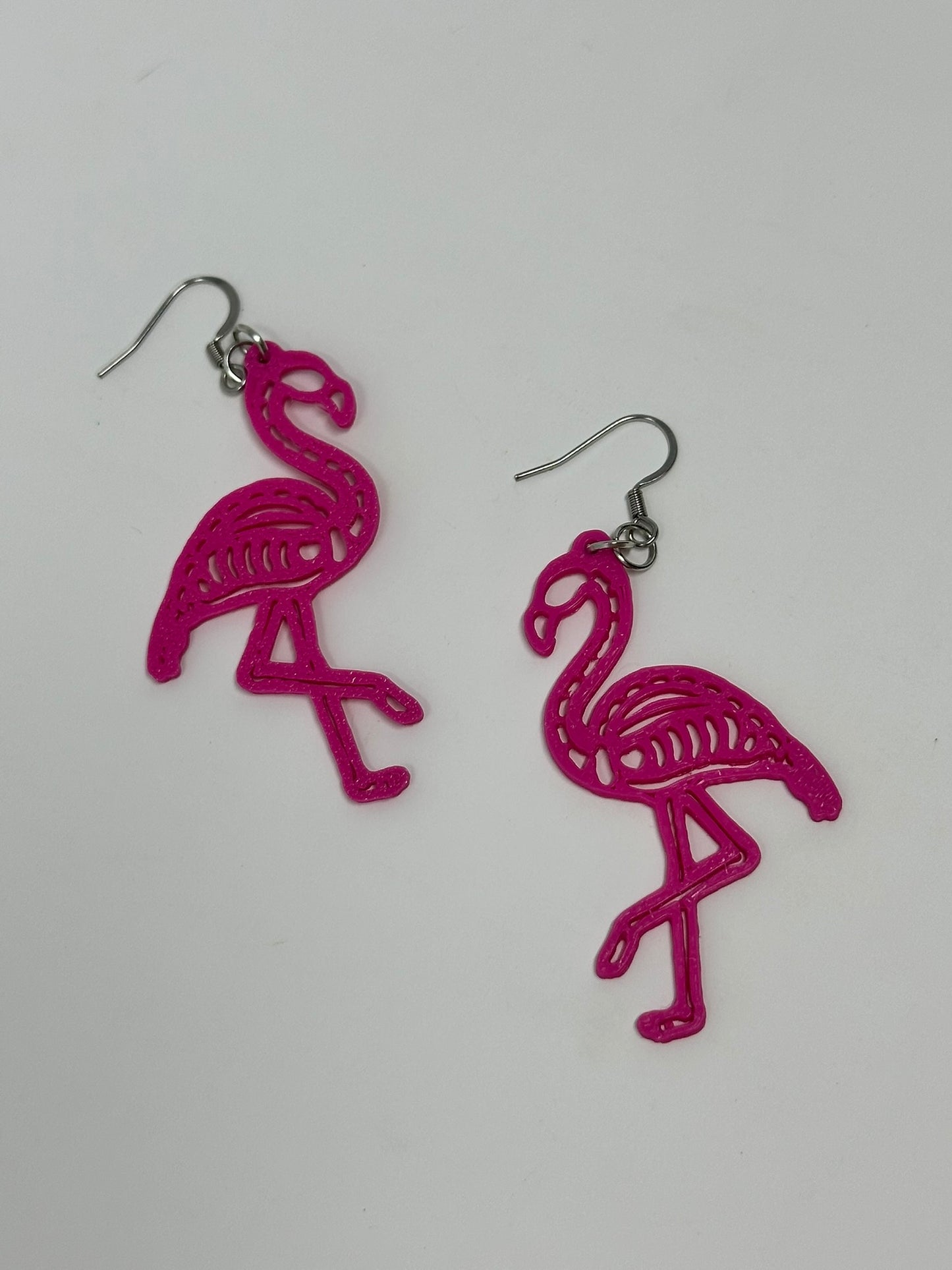 Pink Flamingo Skeleton Dangle Earrings